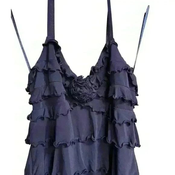 BCBGMaxAzeria Layered Ruffle Little Brown Halter Dress Open Back Size M - Picture 5 of 8